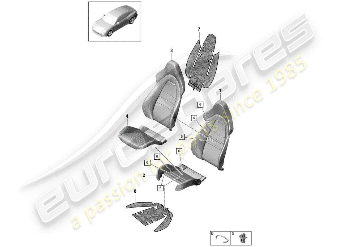 porsche 2017 (panamera 971-1) pièce en mousse diagramme des pièces
