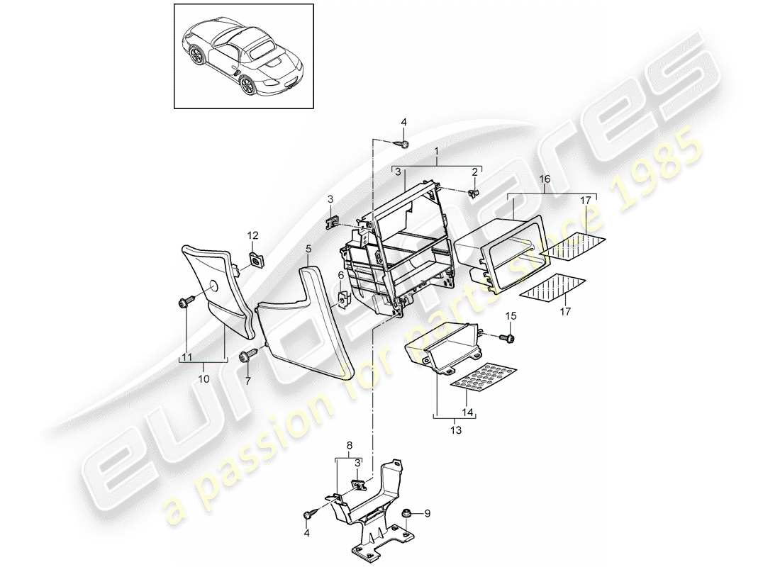 porsche 2012 (987 boxster) console centrale schéma des pièces