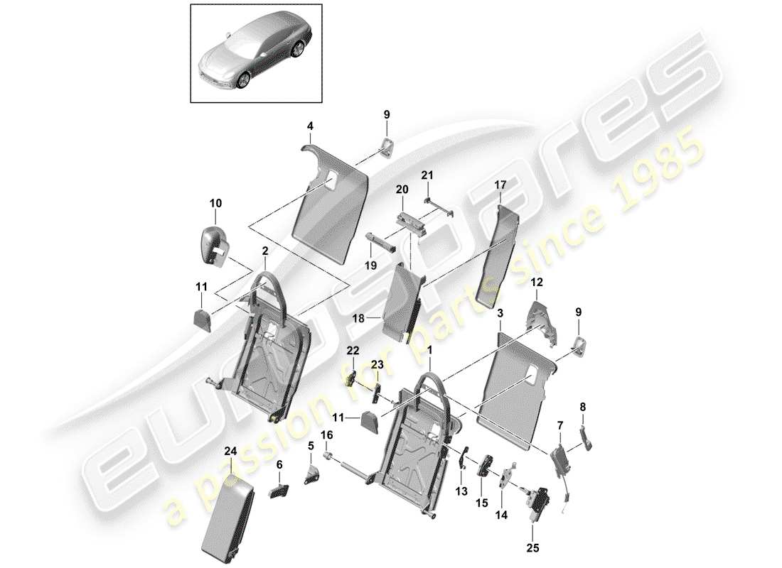 porsche 2017 (panamera 971-1) dossier de banquette arrière schéma des pièces