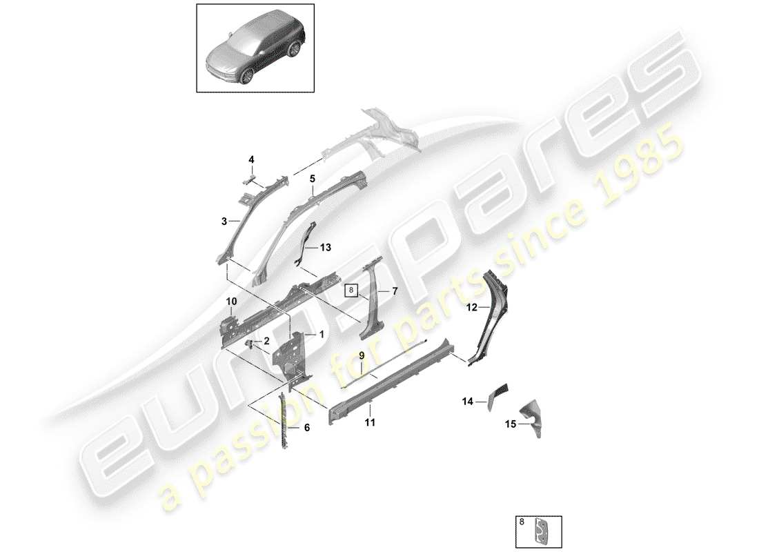 porsche 2018 (cayenne e3 9ya/9yb) panneau latéral schéma des pièces
