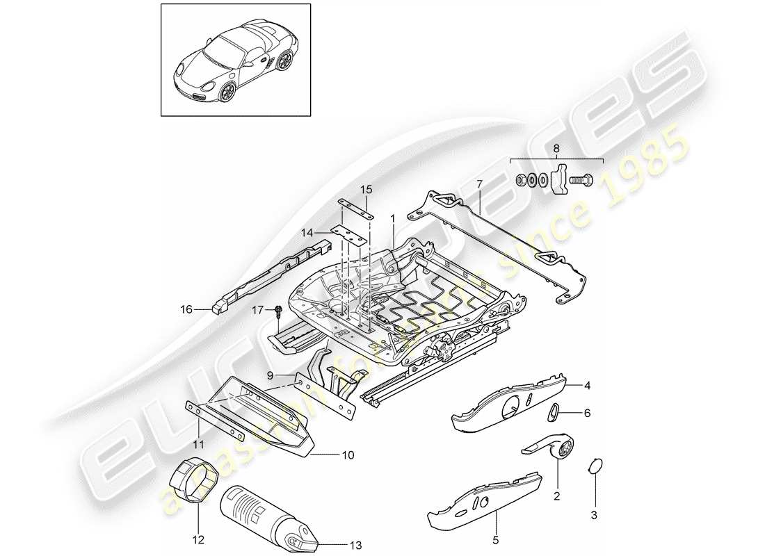 porsche 2010 (987 boxster) cadre de siège schéma des pièces