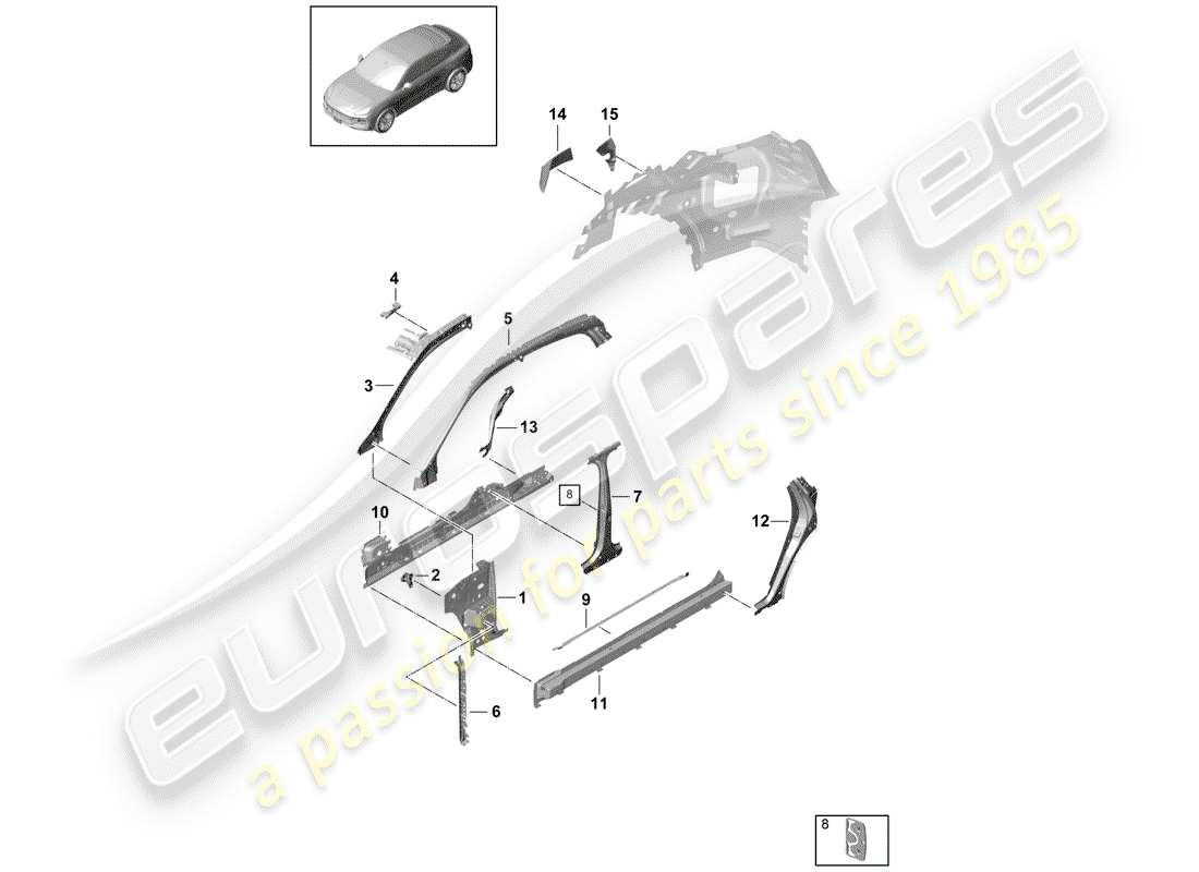 porsche 2018 (cayenne e3 9ya/9yb) panneau latéral schéma des pièces