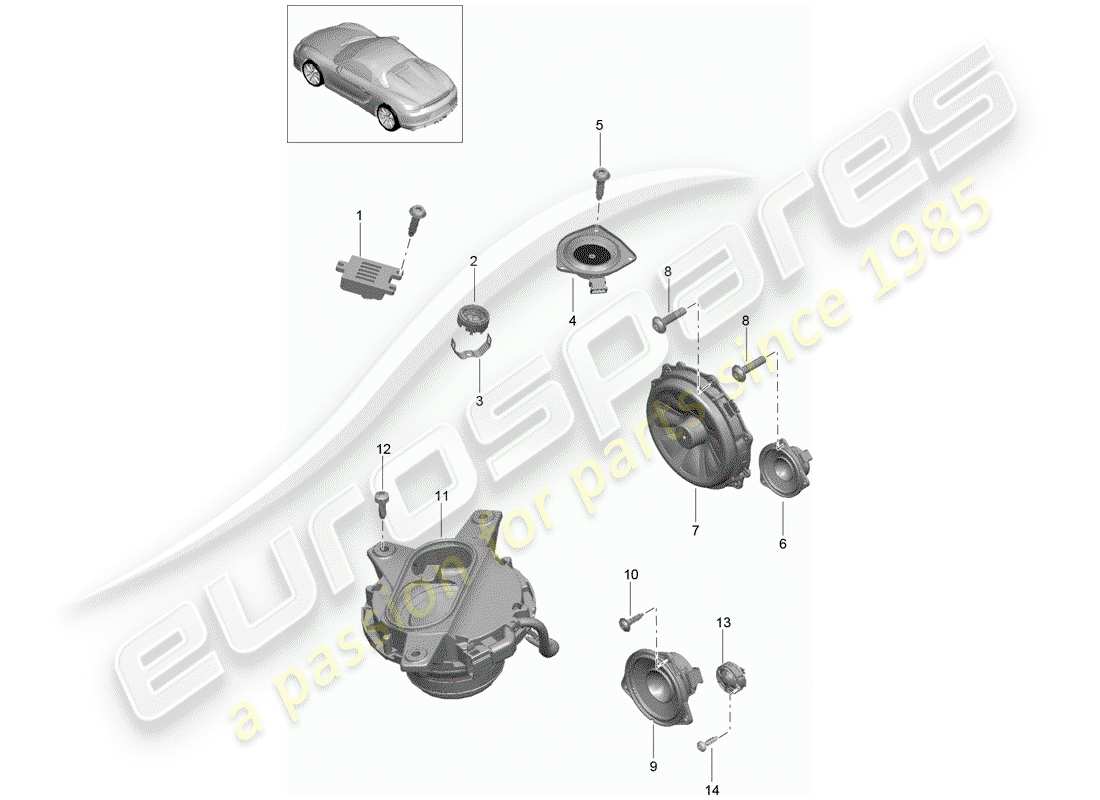 porsche 2016 (981 boxster spyder) schéma des pièces du haut-parleur