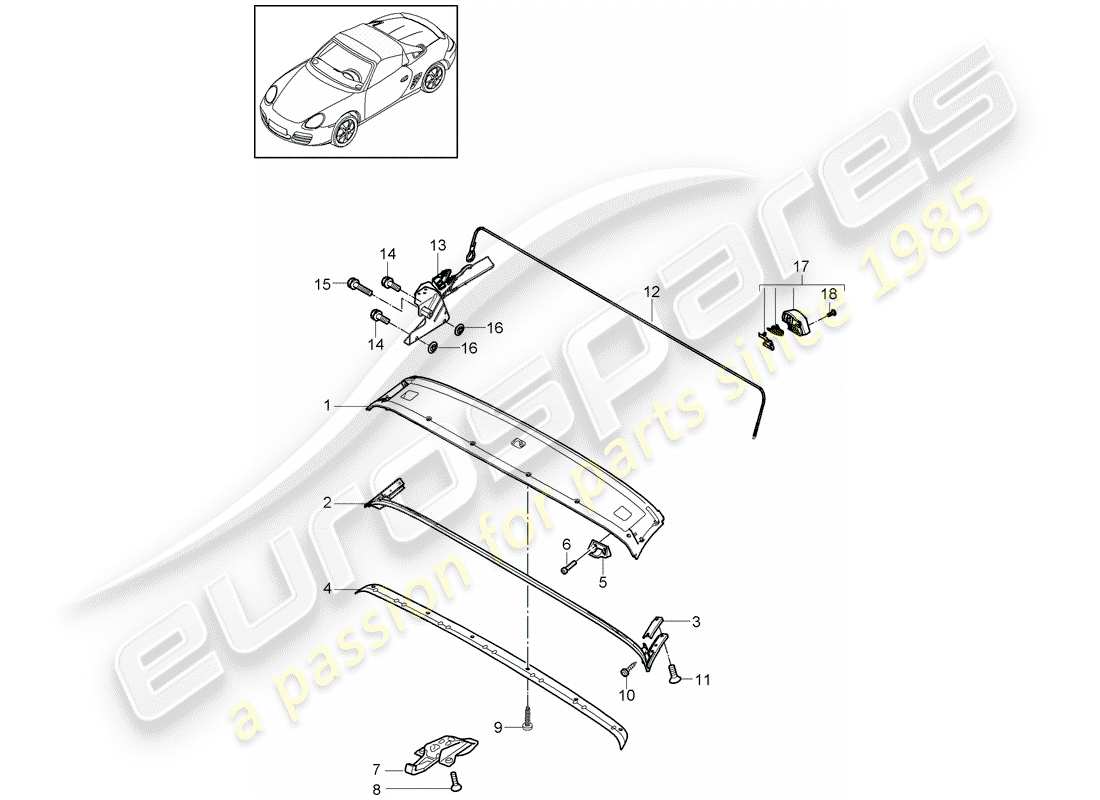 porsche 2009 (987 boxster) diagramme des pièces du cadre supérieur