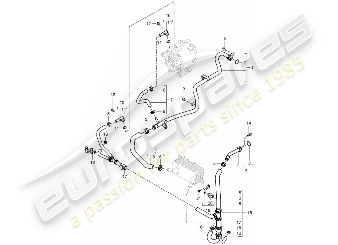 porsche 2010 (cayenne e1 9pa) refroidissement par eau schéma des pièces