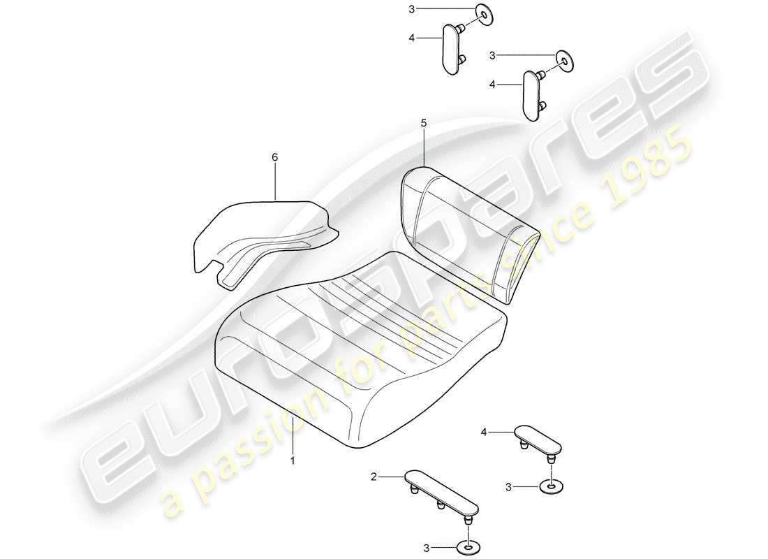 porsche 2002 (996 turbo / gt2) coussin de siège arrière - siège d'urgence - partie centrale schéma des pièces