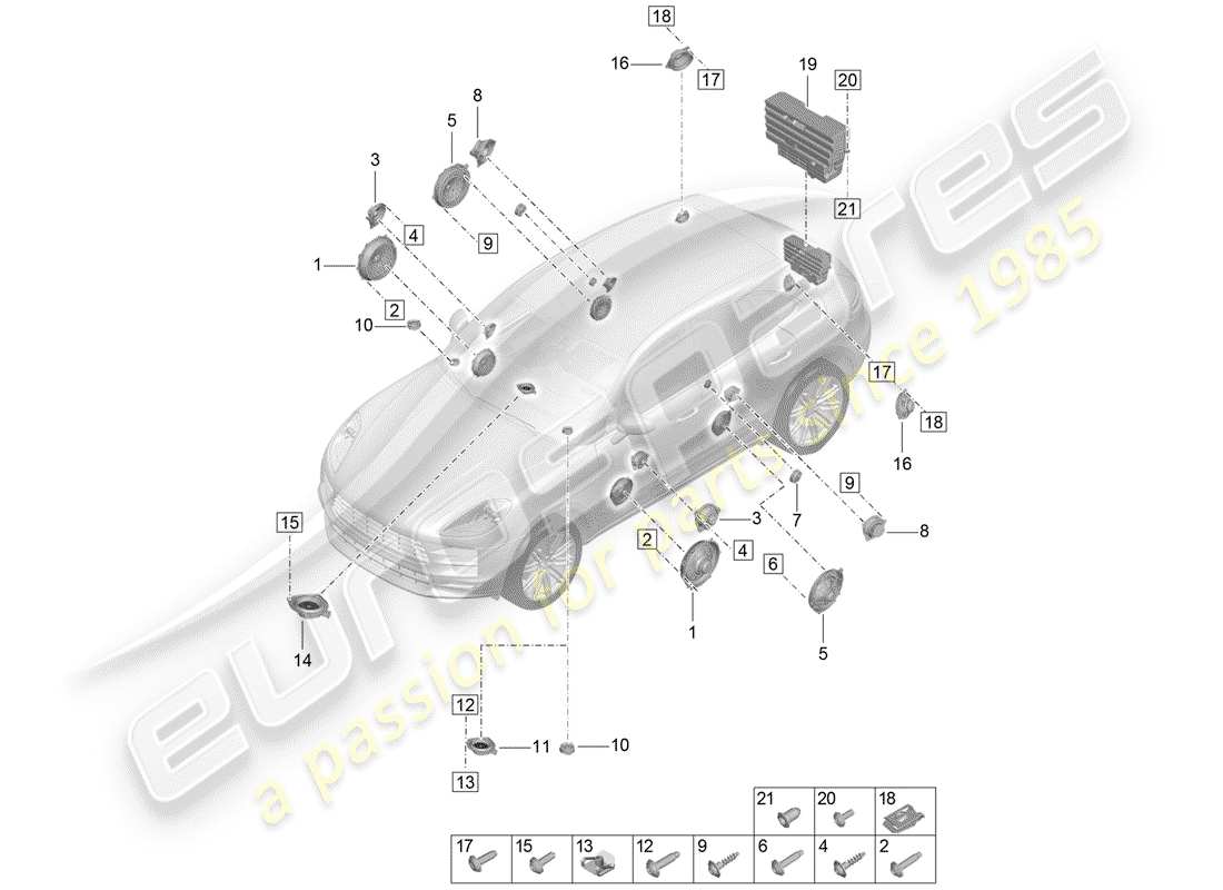 porsche 2019 (macan) schéma des pièces du haut-parleur