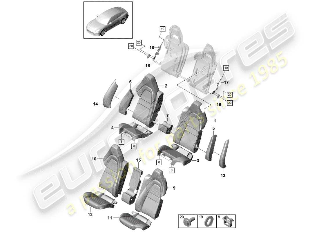porsche 2017 (panamera 971-1) seat schéma des pièces