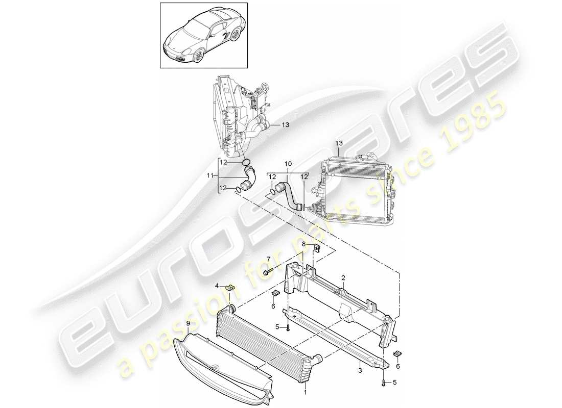 porsche 2010 (987 cayman) radiateur schéma des pièces
