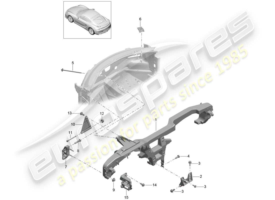 porsche 2016 (981 cayman gt4) cadre de retenue schéma des pièces