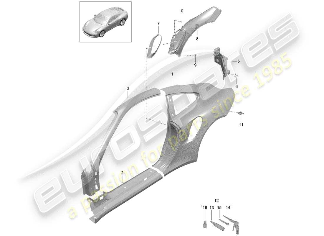 porsche 2016 (991-1 turbo) panneau latéral schéma des pièces