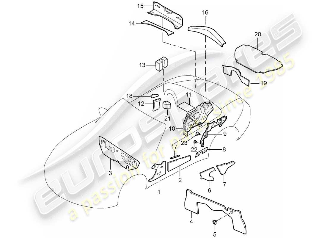 porsche 2005 (987 boxster) coque du corps schéma des pièces