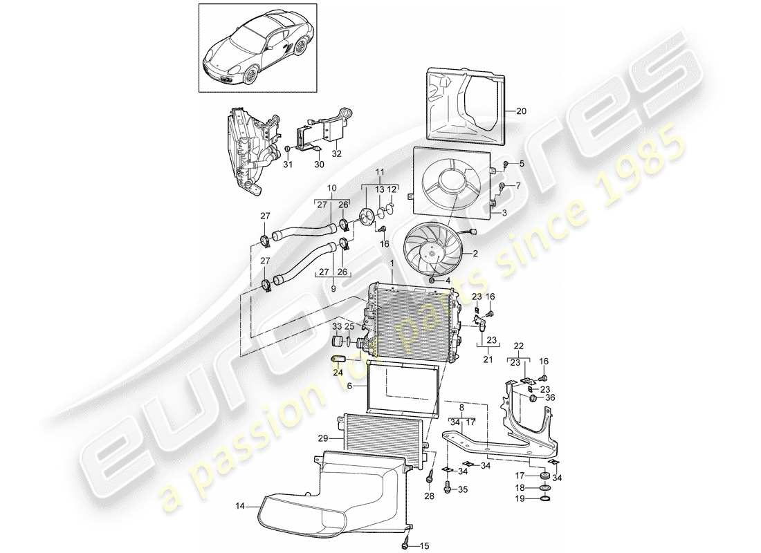 porsche 2009 (987 cayman) refroidissement par eau 3 schéma des pièces