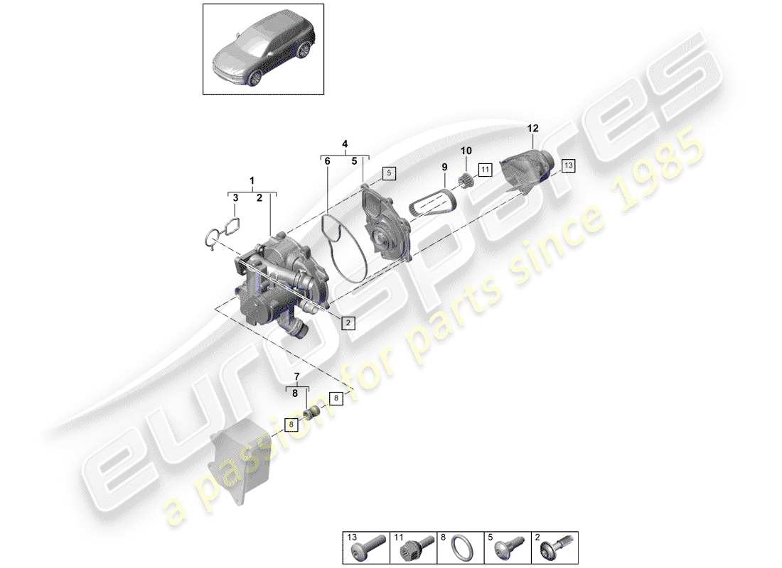 porsche 2018 (cayenne e3 9ya/9yb) thermostat schéma des pièces