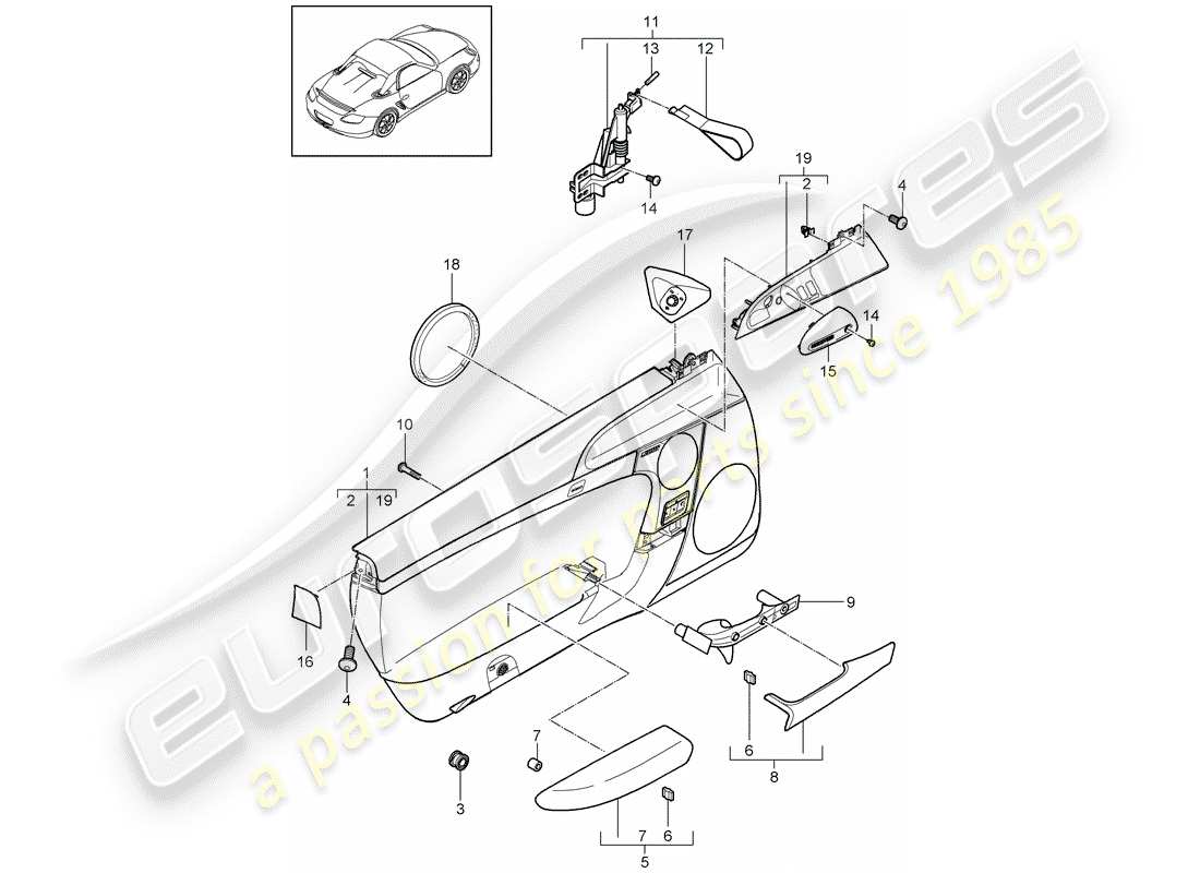 porsche 2009 (987 boxster) panneau de porte schéma des pièces
