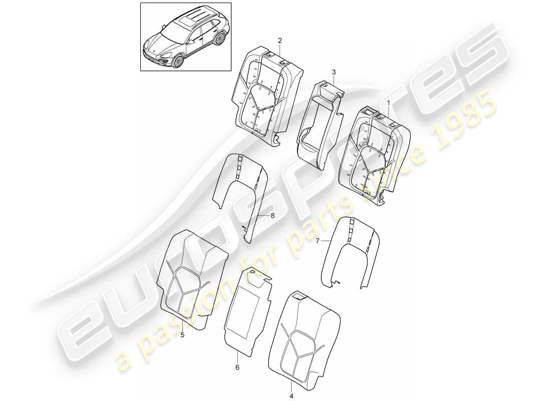 porsche 2012 (cayenne e2 92a) dossier de banquette arrière schéma des pièces