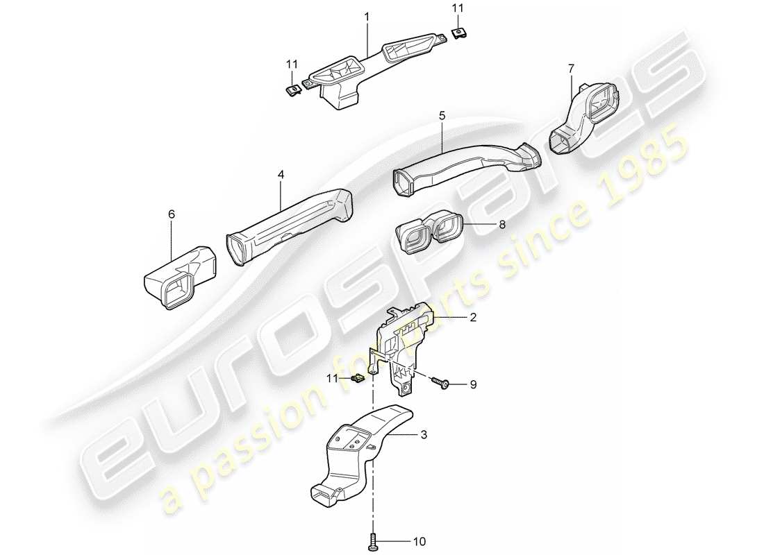 porsche 2007 (997-1 gt3) distributeur d'air schéma des pièces