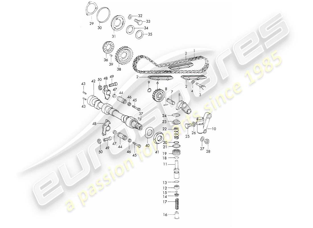 porsche 911 (1973) commande de valve - kit de réparation pour entretien - tendeur - chaîne - voir illustration : vue schématique