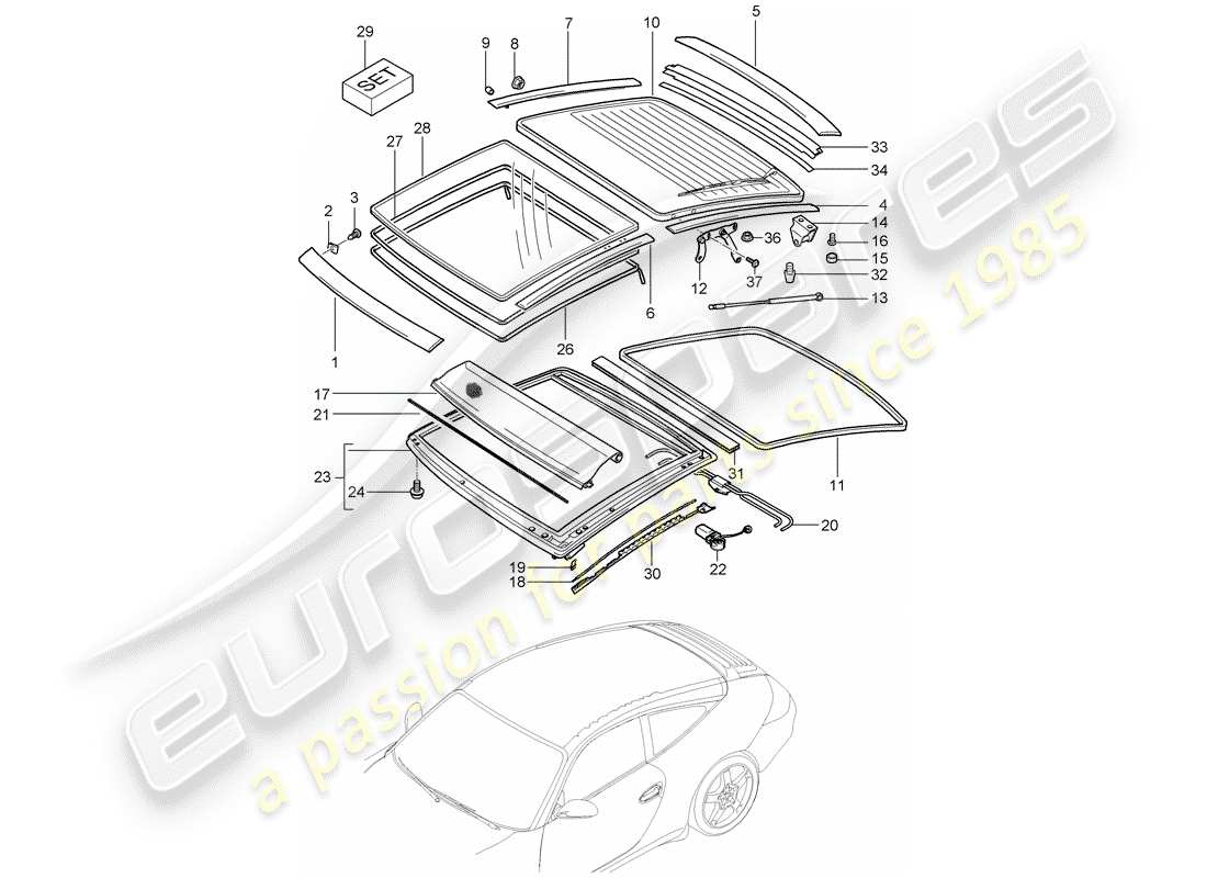porsche 2010 (997-2) toit en verre schéma des pièces