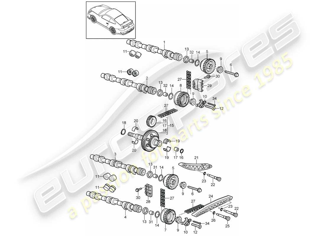 porsche 2007 (997-1 gt3) commande de soupape schéma des pièces