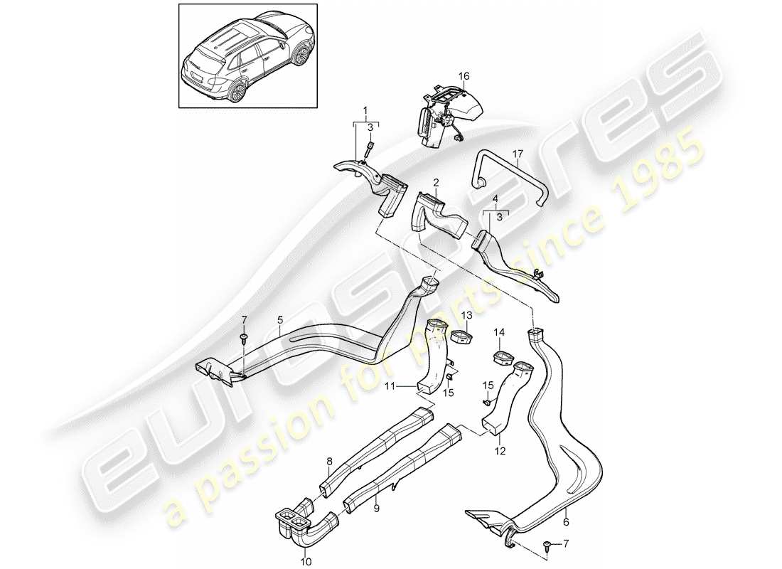 porsche 2012 (cayenne e2 92a) conduit d'air schéma des pièces
