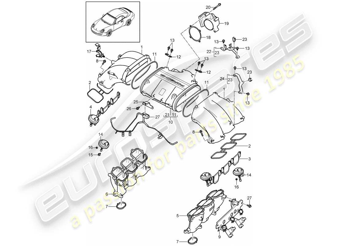 porsche 2011 (997-2) distributeur d'air d'admission schéma des pièces