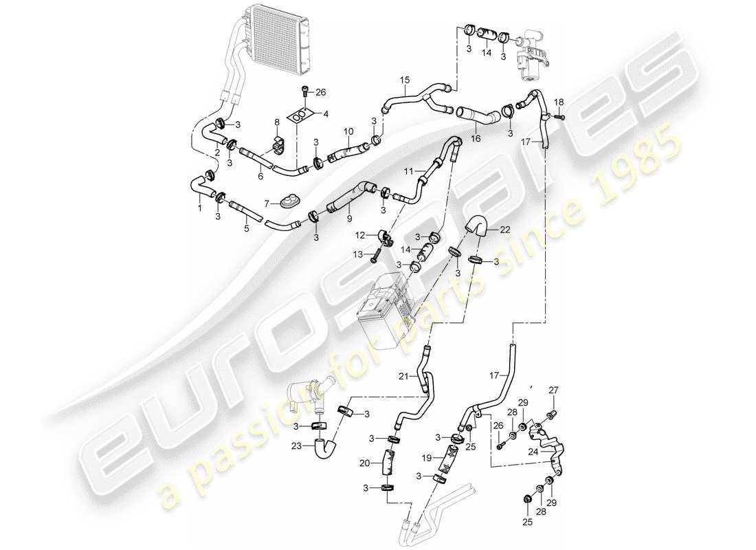 porsche 2004 (cayenne e1 9pa) climatisation/chauffage/aux. schéma des pièces du chauffage
