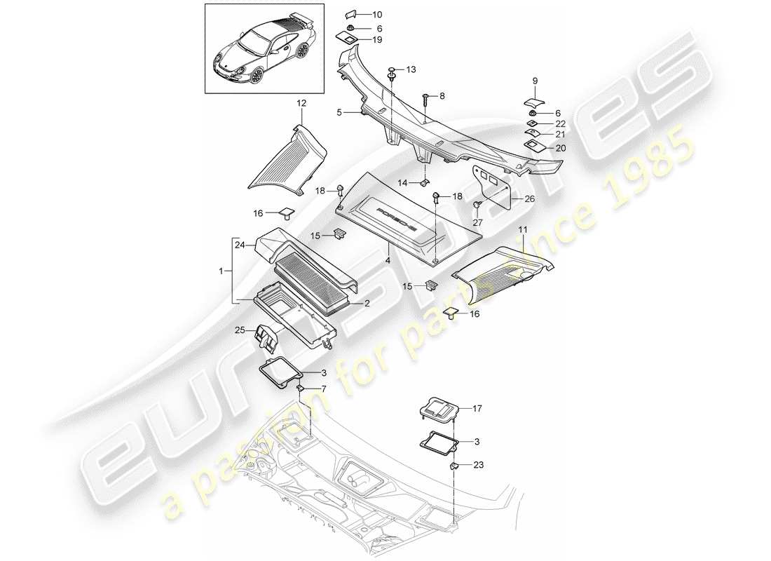 porsche 2007 (997-1 gt3) filtre à particules schéma des pièces