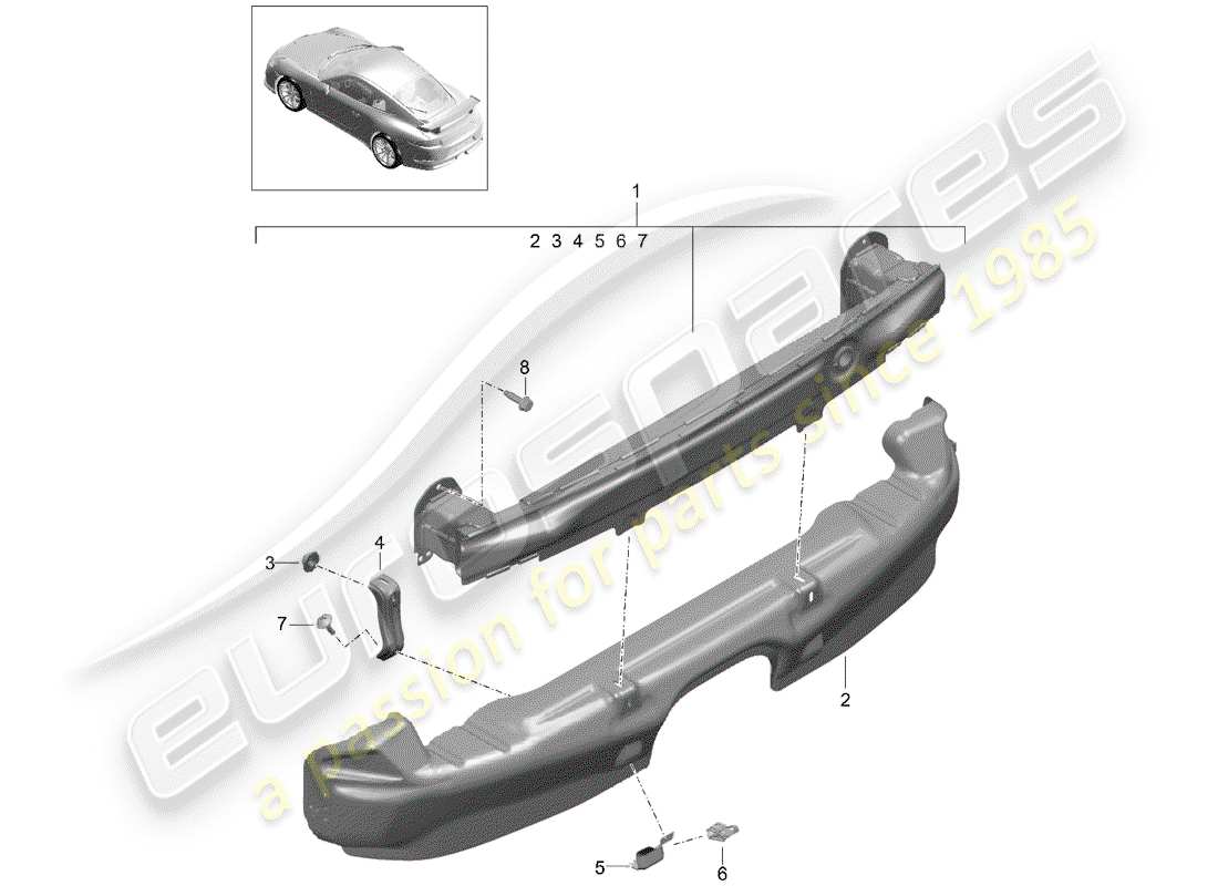 porsche 2016 (991-1 r/gt3/rs) support de pare-chocs schéma des pièces
