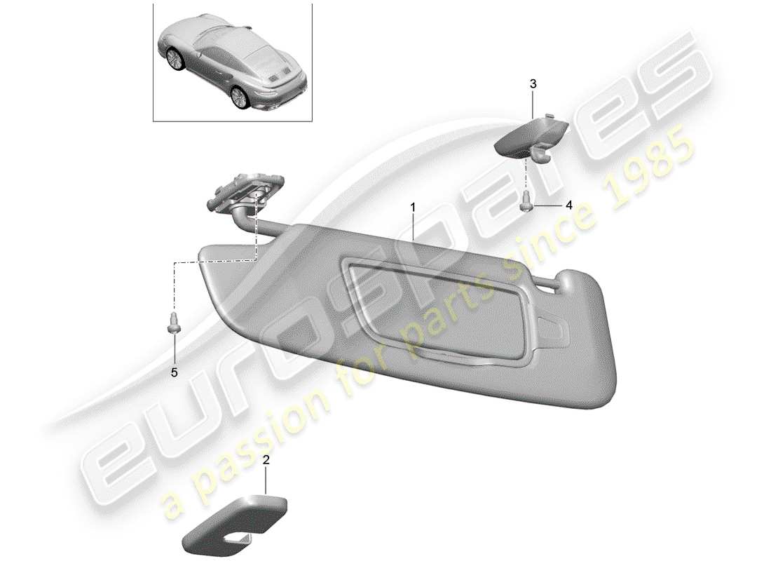 porsche 2019 (991-2 turbo) diagramme des pièces des pare-soleil