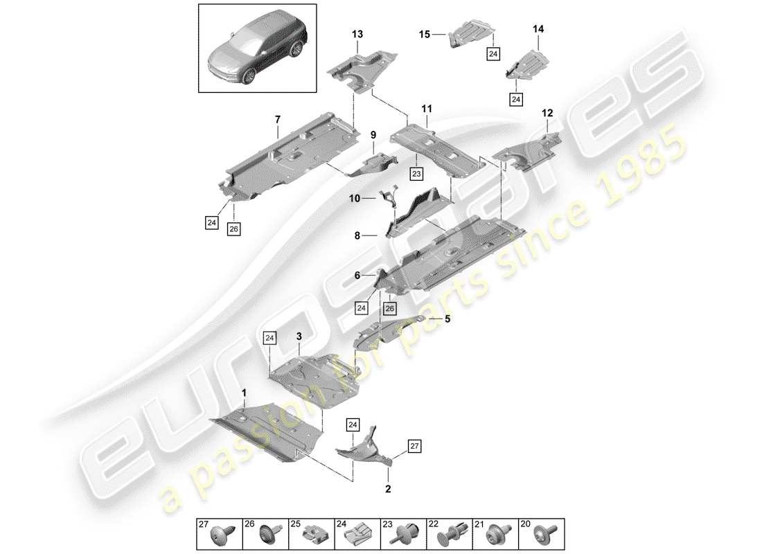 porsche 2019 (cayenne e3 9ya/9yb) diagramme des pièces de doublure