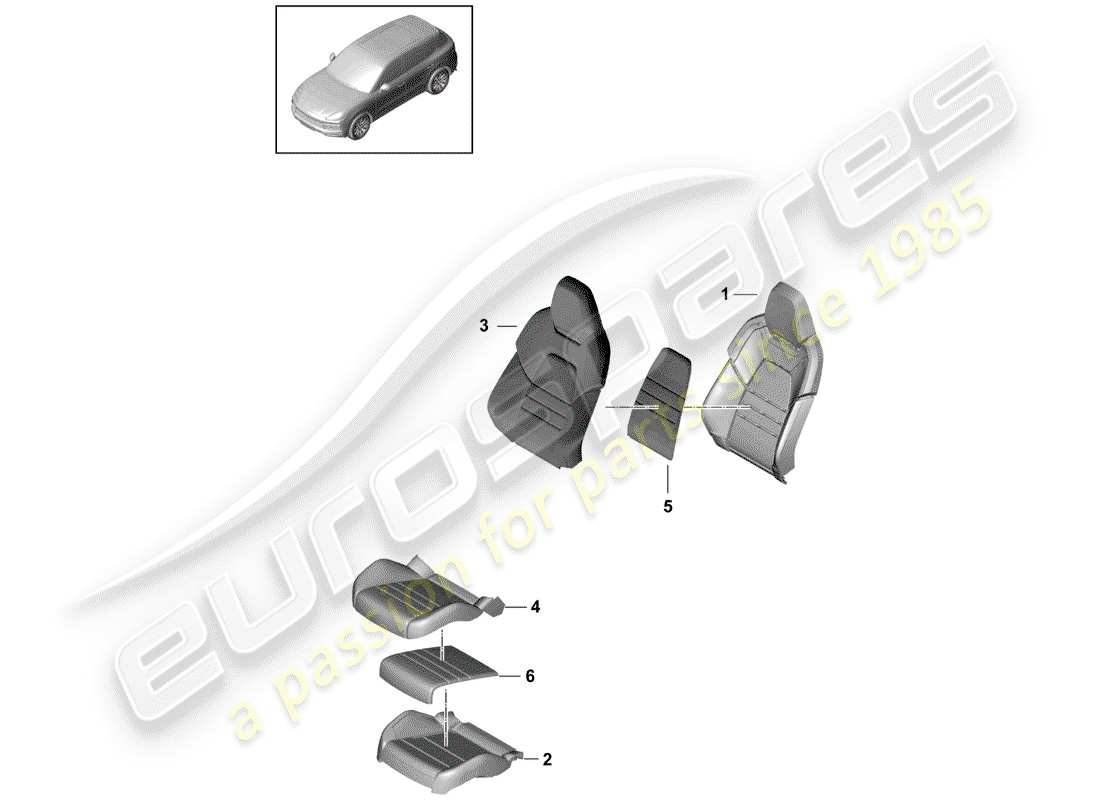 porsche 2019 (cayenne e3 9ya/9yb) partie en mousse schéma des pièces