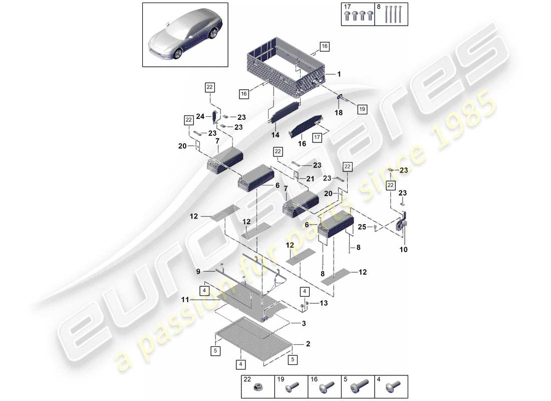 porsche 2019 (cayenne e3 9ya/9yb) batterie hybride schéma des pièces
