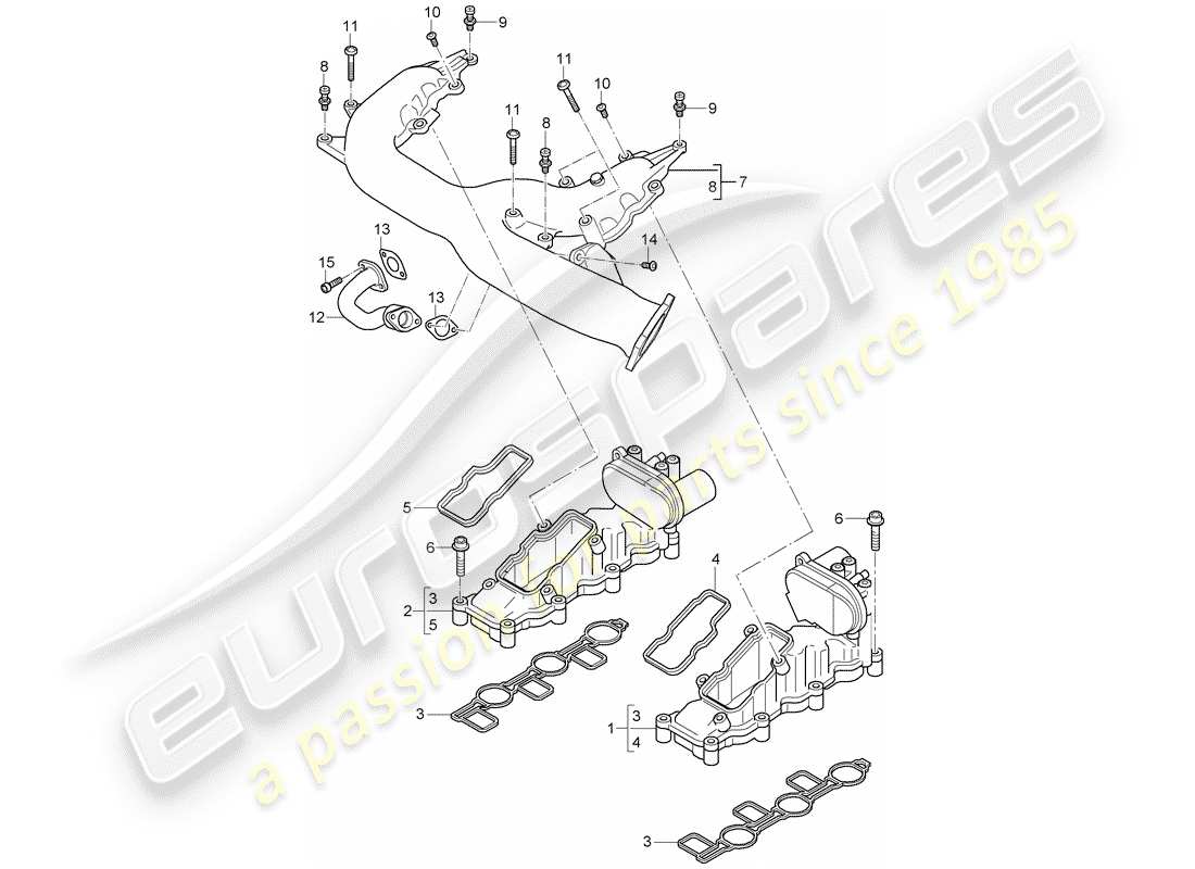 porsche 2010 (cayenne e1 9pa) collecteur d'admission schéma des pièces