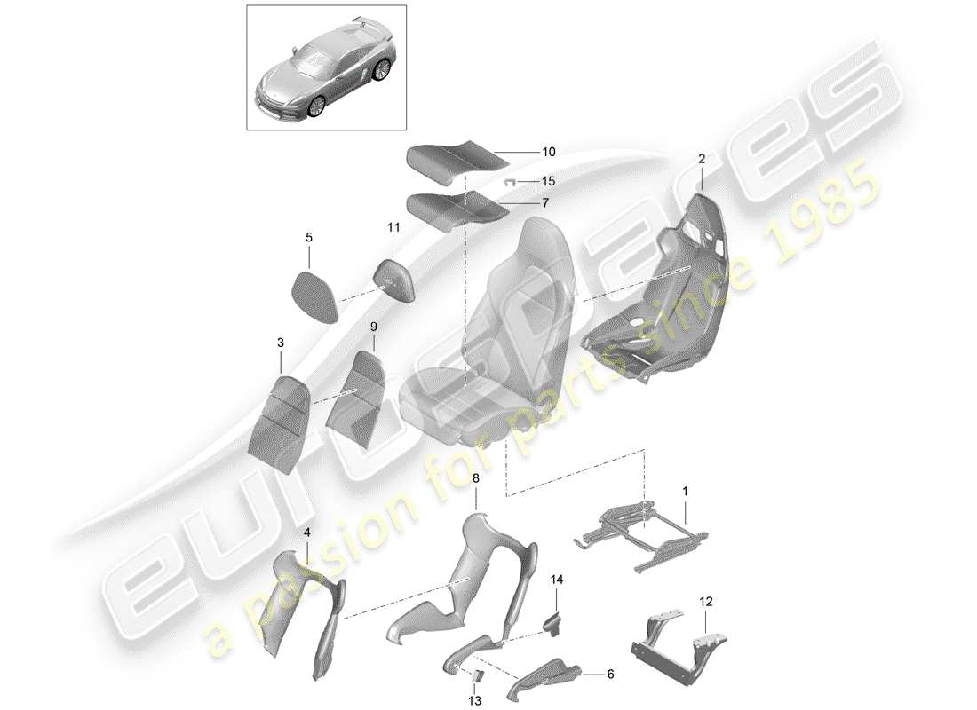 porsche 2016 (981 cayman gt4) seat schéma des pièces