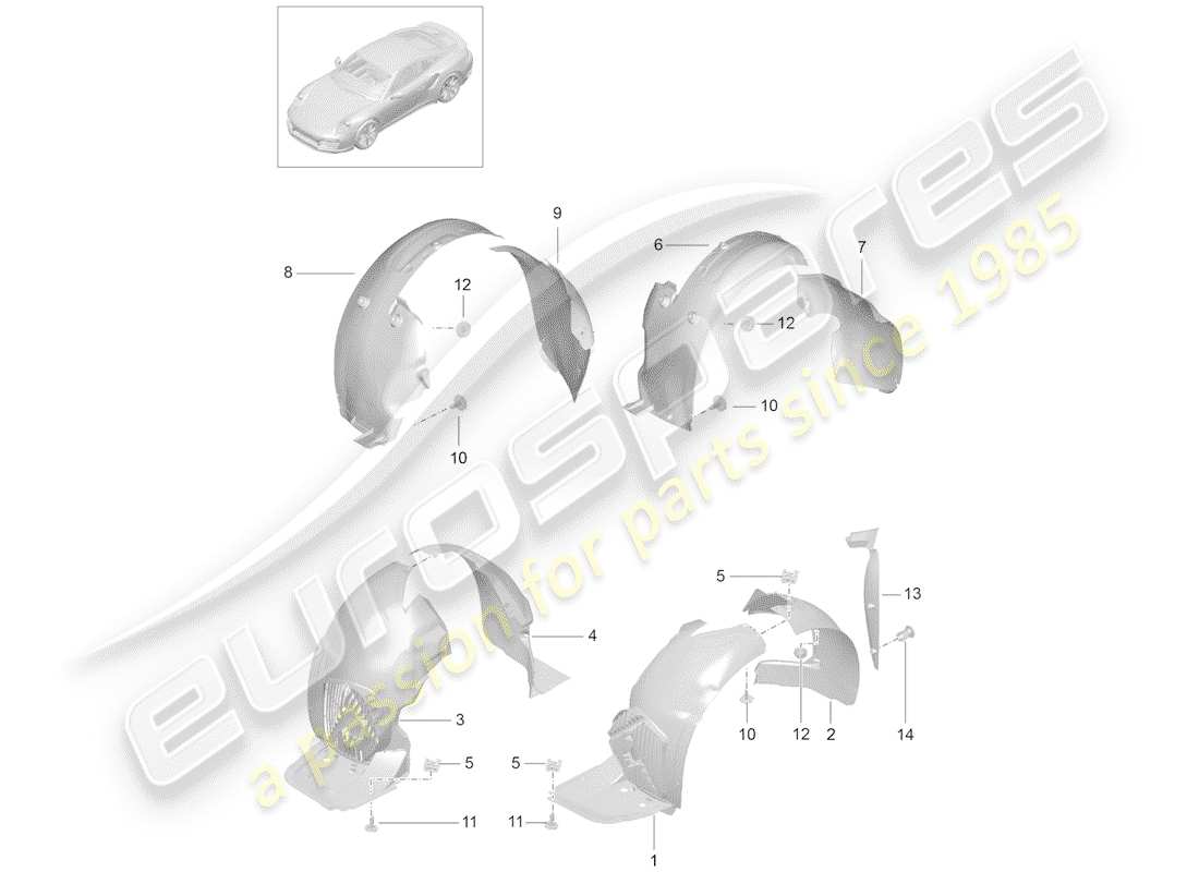 porsche 2019 (991-2 turbo) protecteur de timonerie schéma des pièces