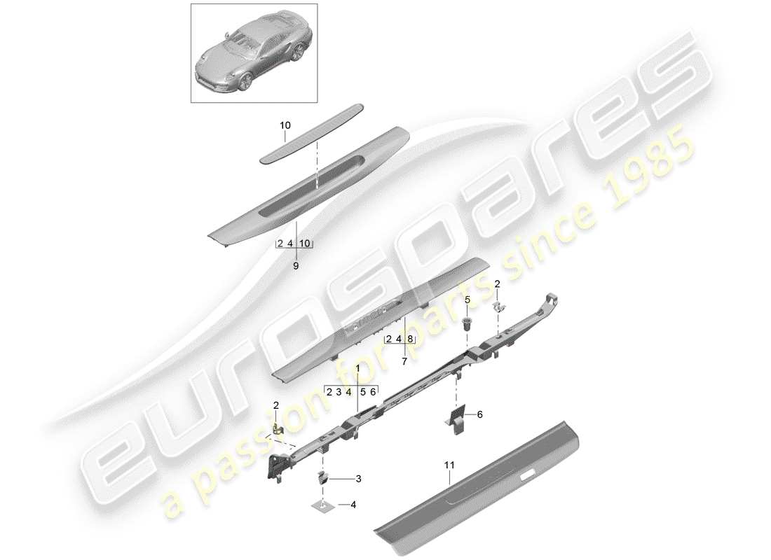porsche 2019 (991-2 turbo) garniture schéma des pièces