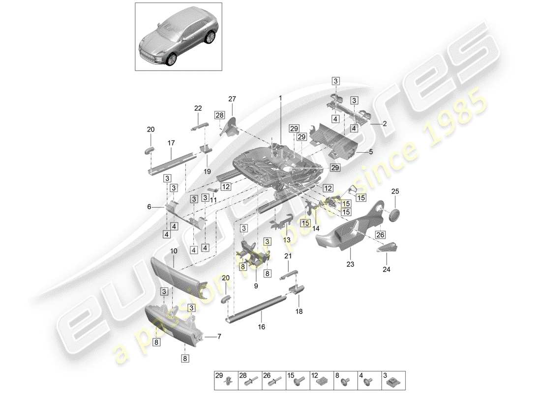 porsche 2019 (macan) cadre pour siège schéma des pièces