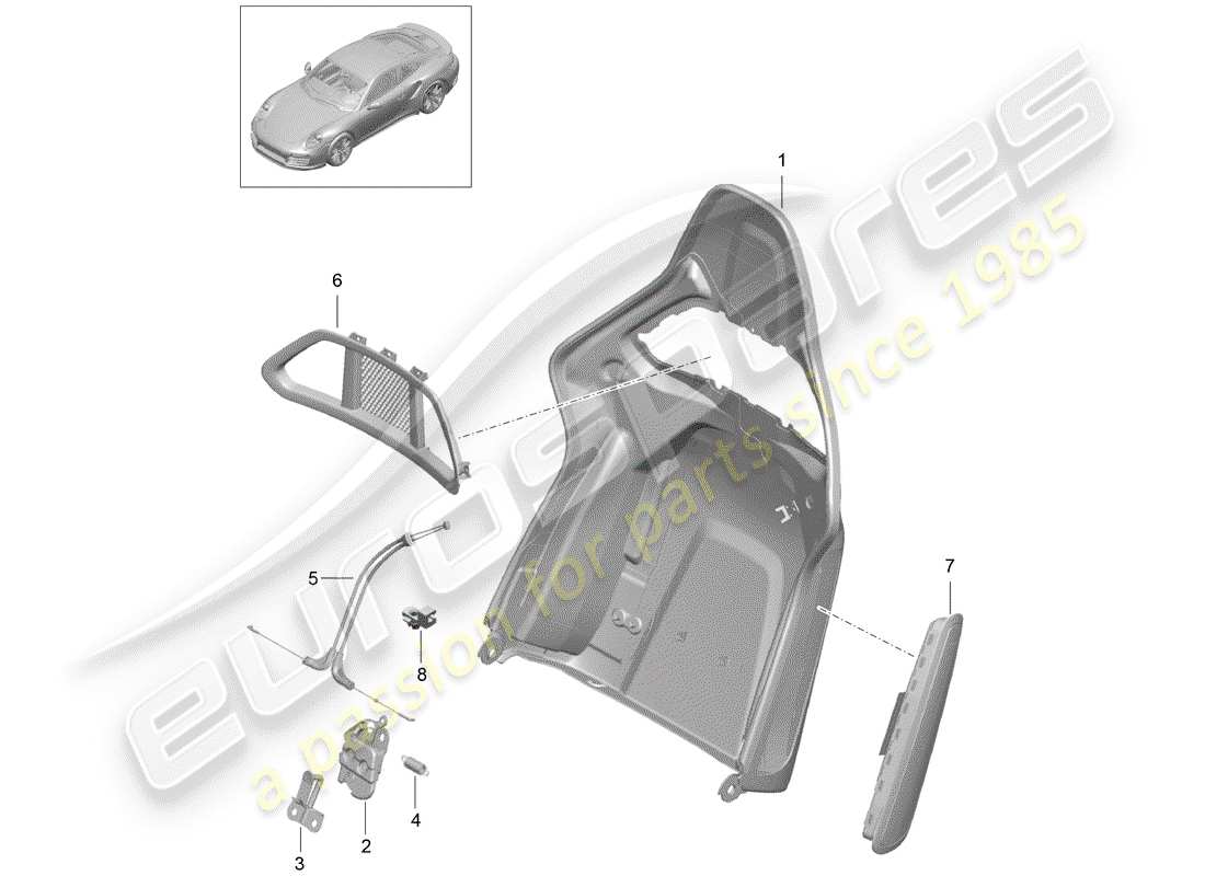 porsche 2016 (991-1 turbo) coque de dossier schéma des pièces