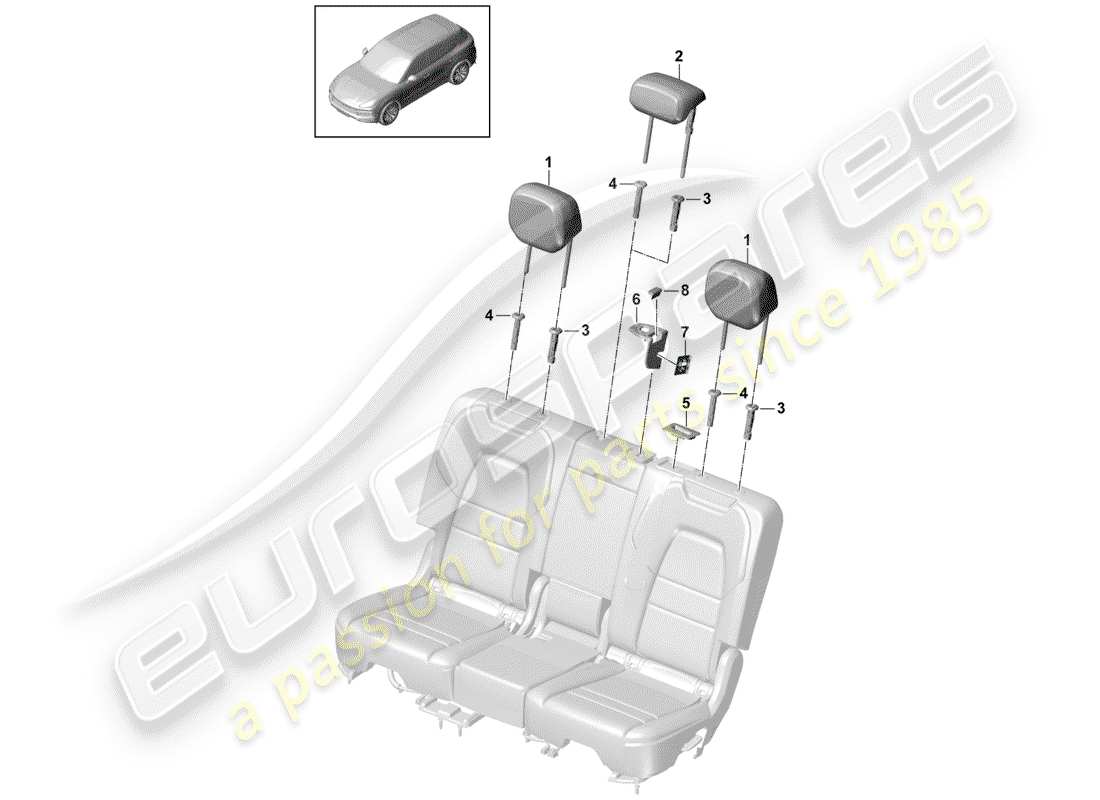 porsche 2019 (cayenne e3 9ya/9yb) diagramme des pièces de l'appui-tête