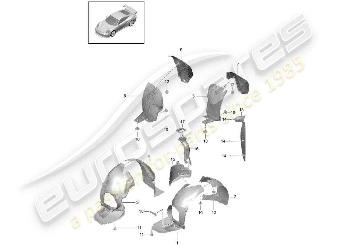 porsche 2016 (991-1 turbo) protecteur de timonerie schéma des pièces