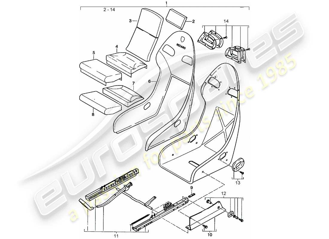 porsche 2000 (996) siège - avec : schéma des pièces