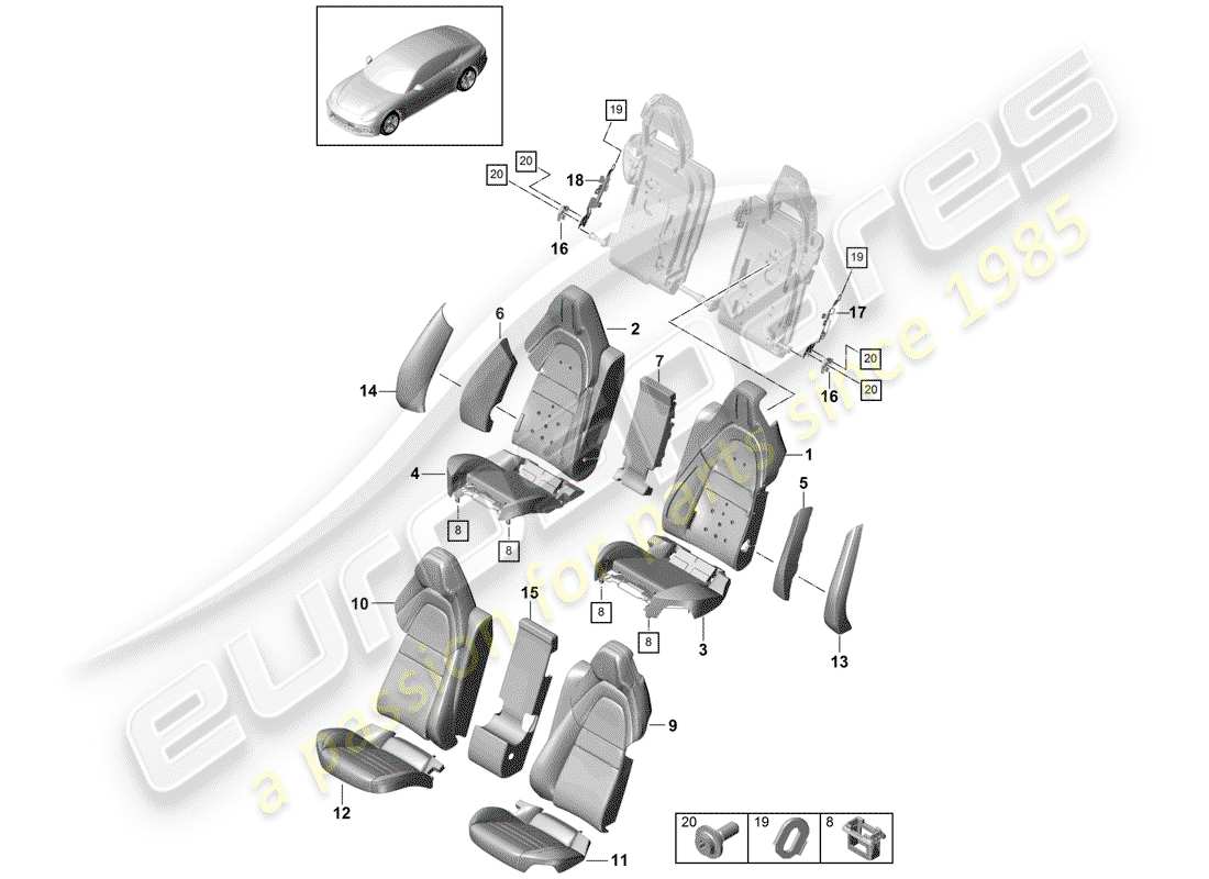 porsche 2018 (panamera 971-1) seat schéma des pièces
