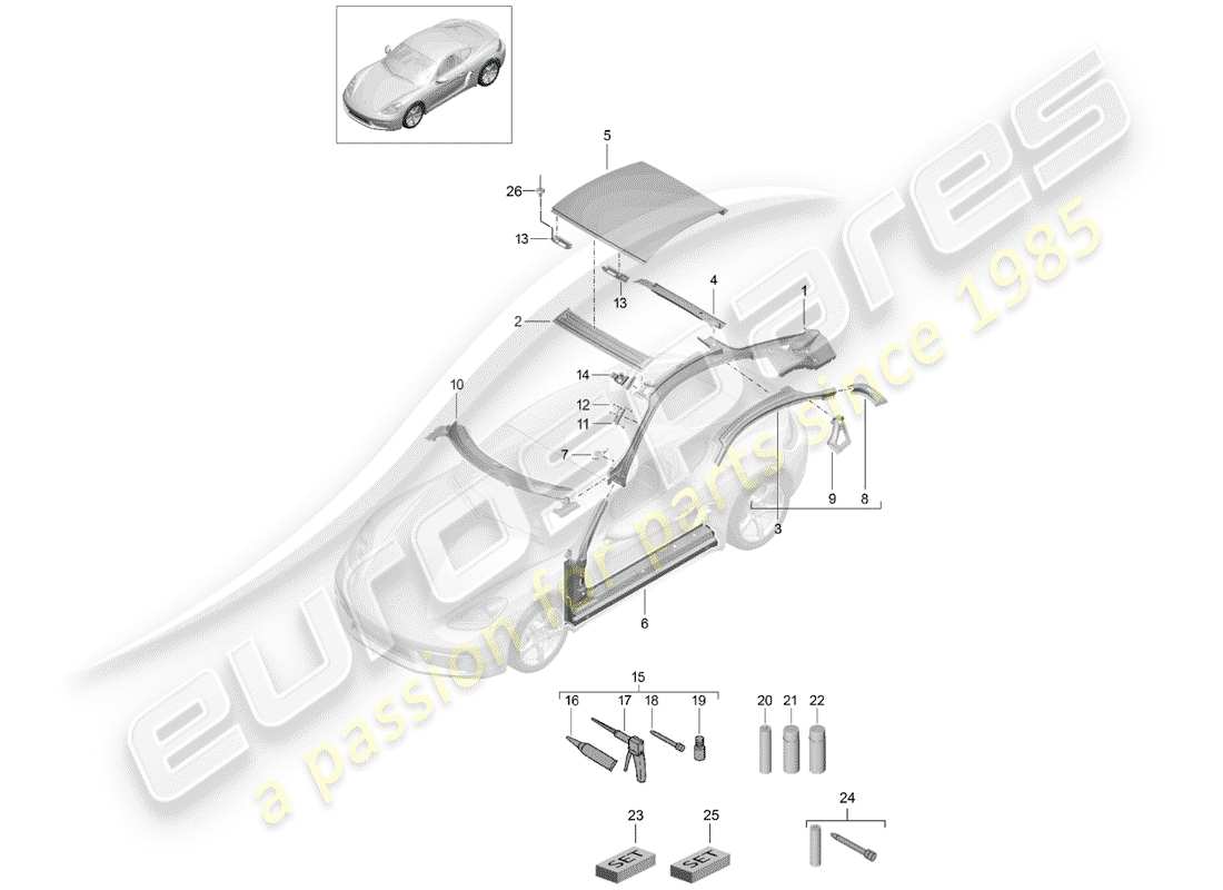 porsche 2020 (718 cayman) toit schéma des pièces