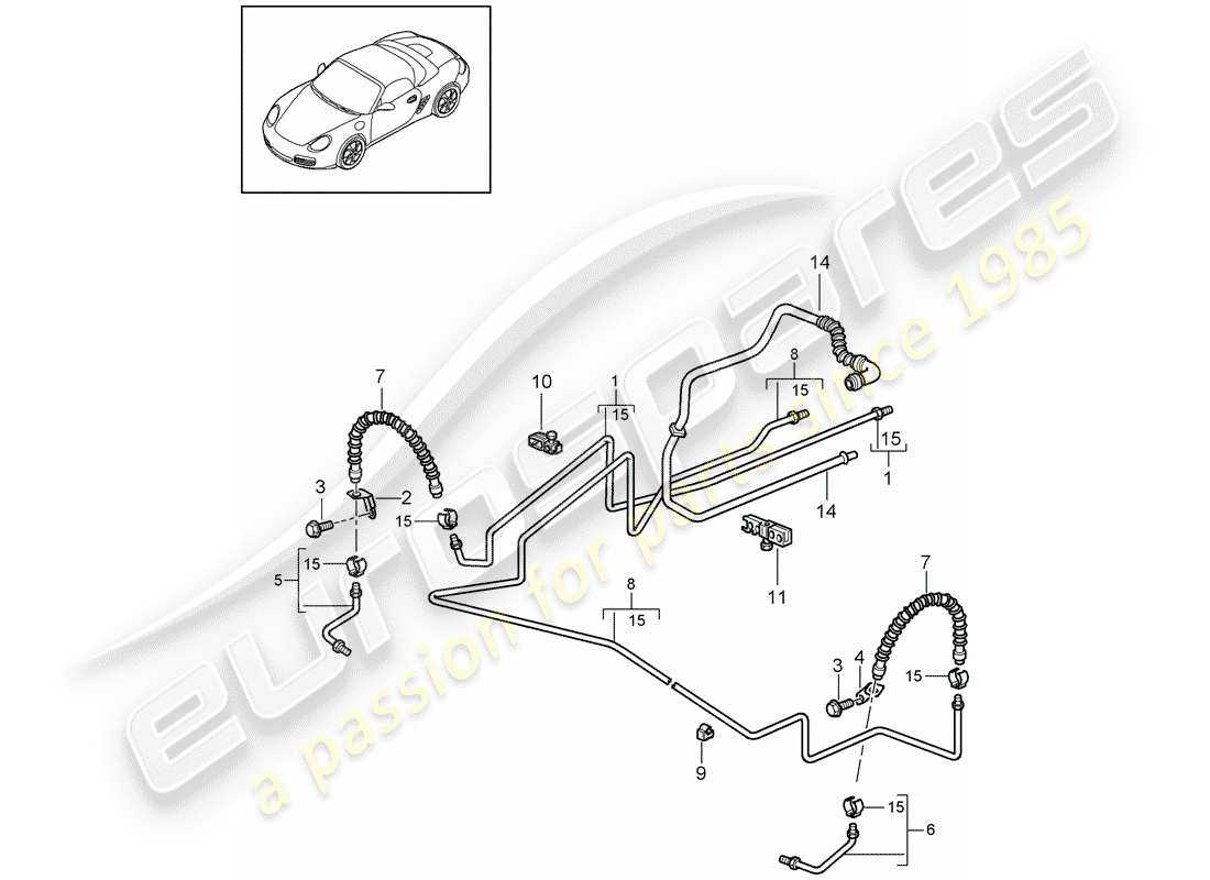 porsche 2012 (987 boxster) conduite de frein schéma des pièces