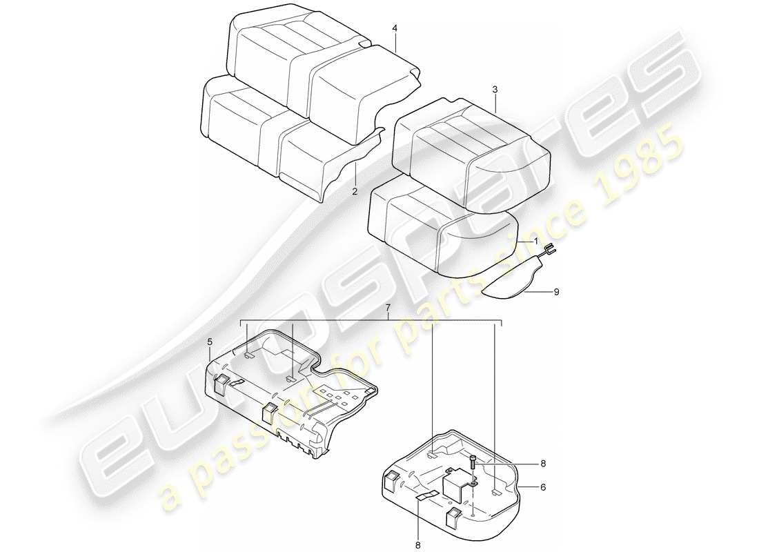 porsche 2008 (cayenne e1 9pa) pièce en mousse diagramme des pièces