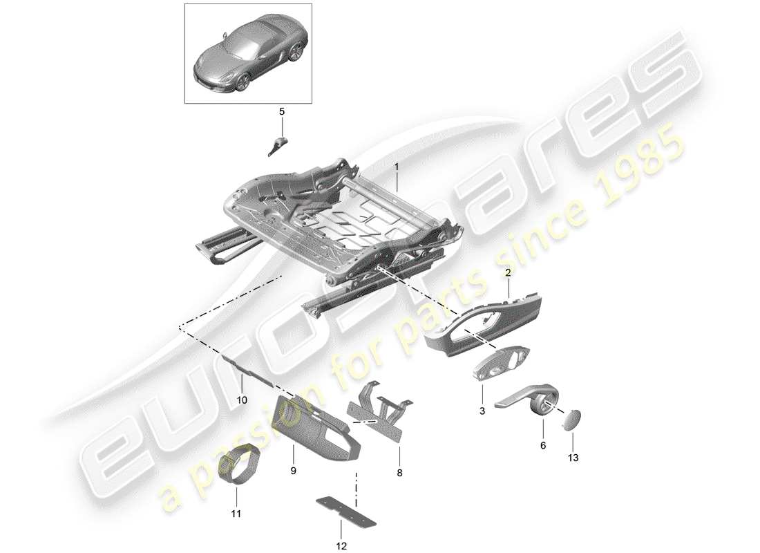 porsche 2012 (981 boxster) cadre de siège schéma des pièces