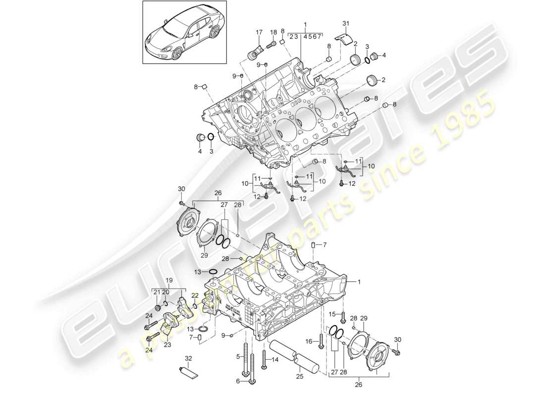 porsche 2010 (cayenne e1 9pa) carter de vilebrequin pièces détachées schéma des pièces