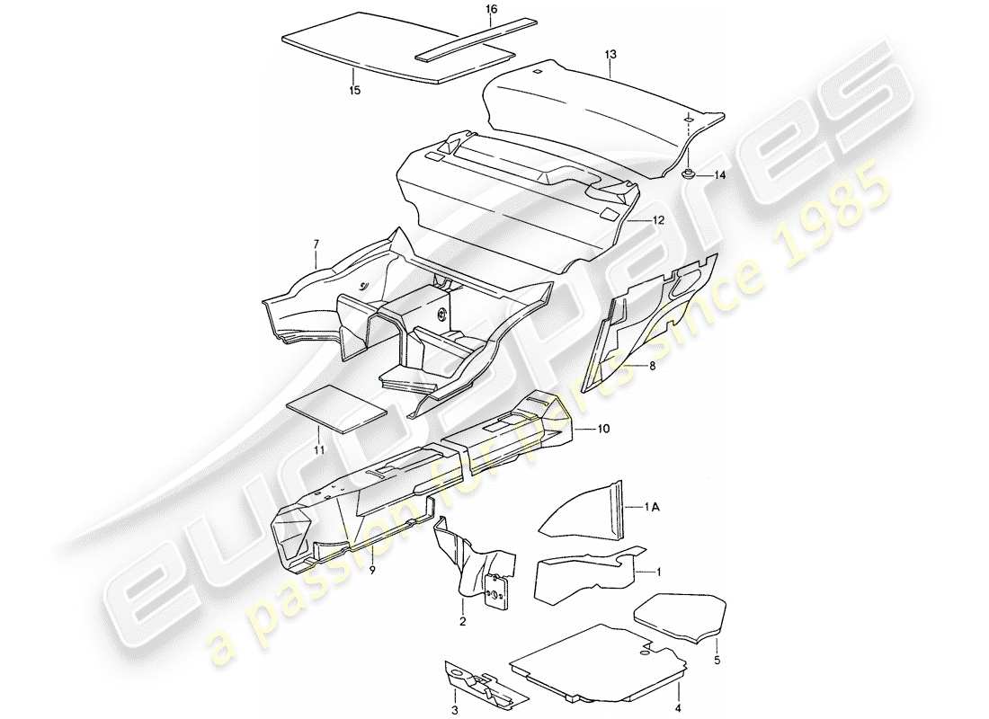porsche 1995 (993) coque - absorbeurs acoustiques schéma des pièces