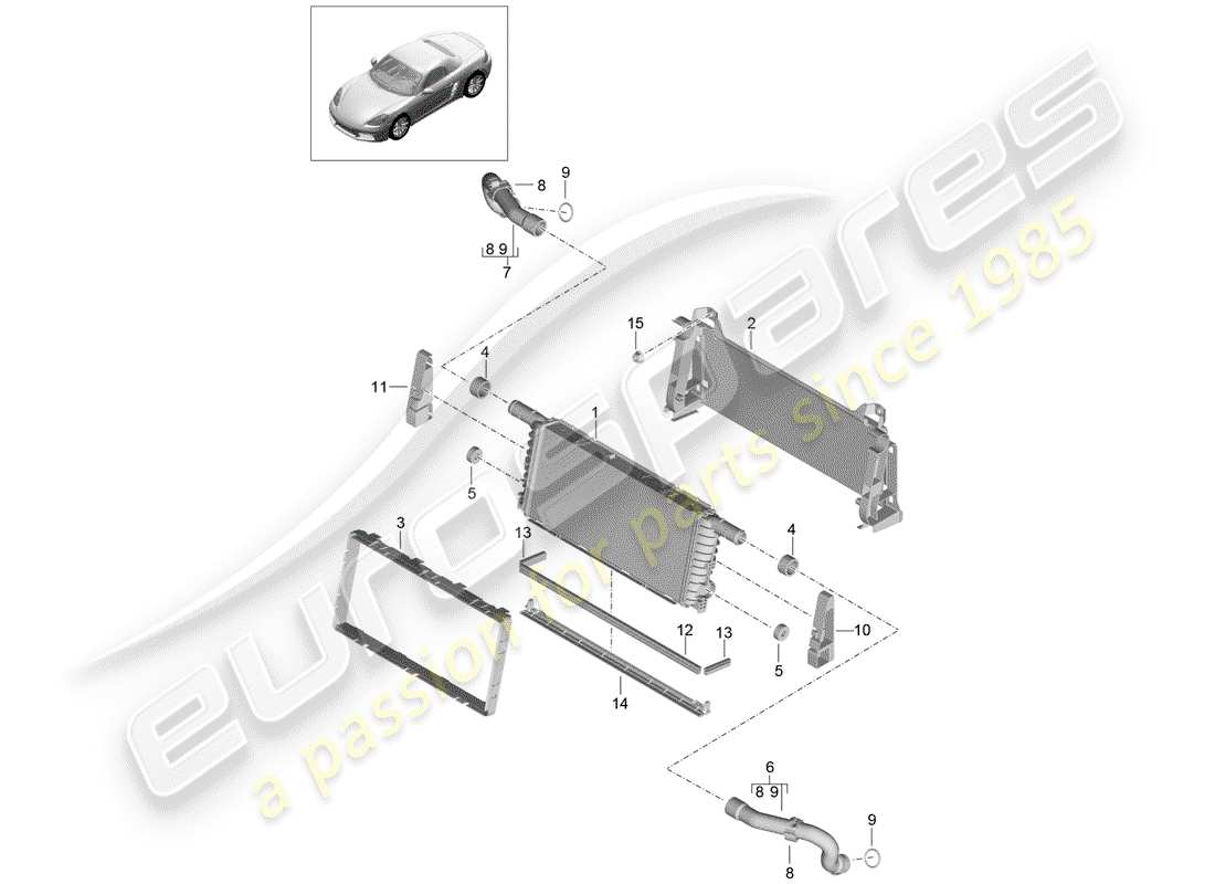 porsche 718 boxster (2019) schéma des pièces du radiateur
